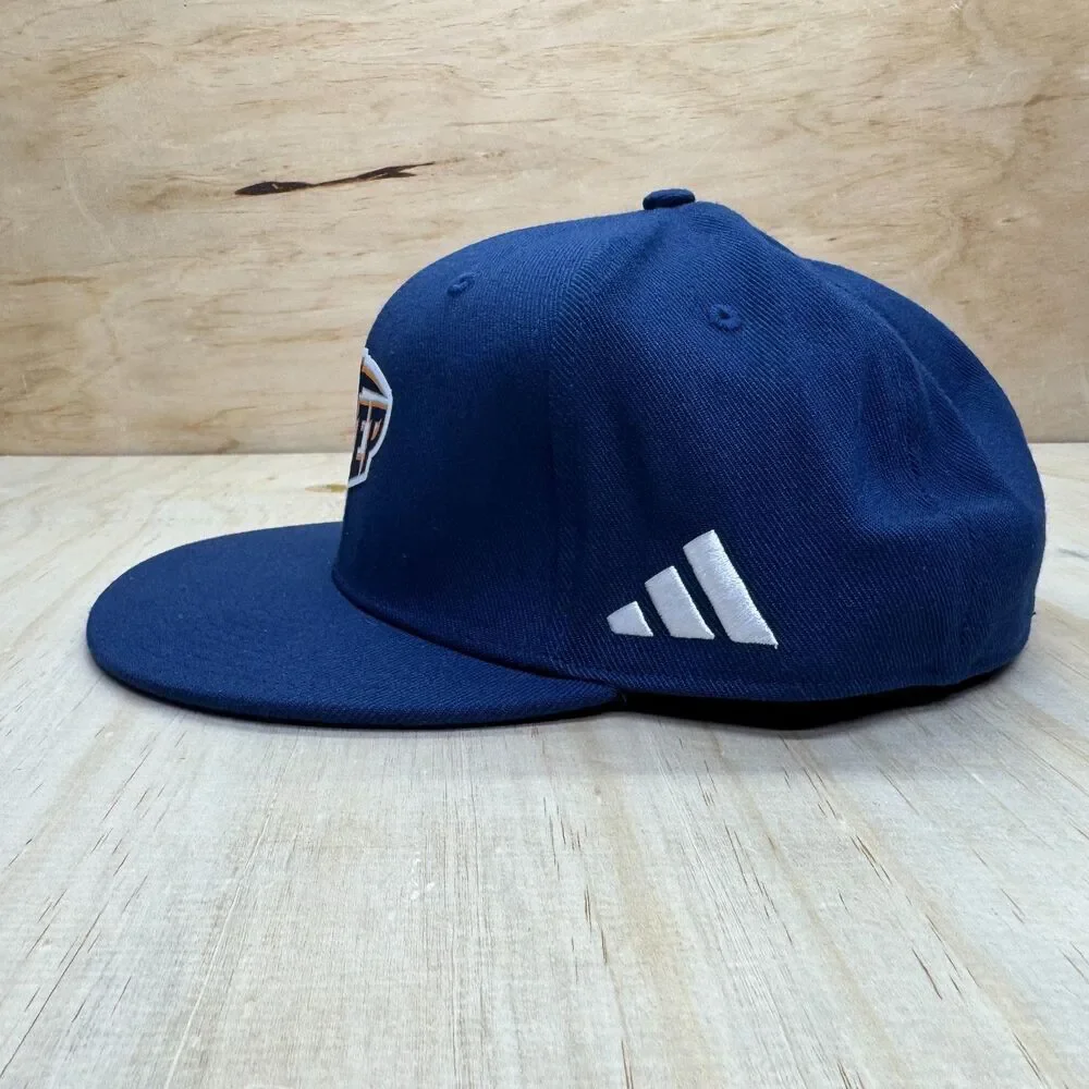 NEW L/XL UTEP Miners Adidas Flex Fit Flat Brim Fitted Cap Hat Blue
